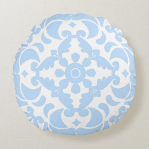 Blue Azulejos Portuguese Spanish Mediterranean Round Pillow