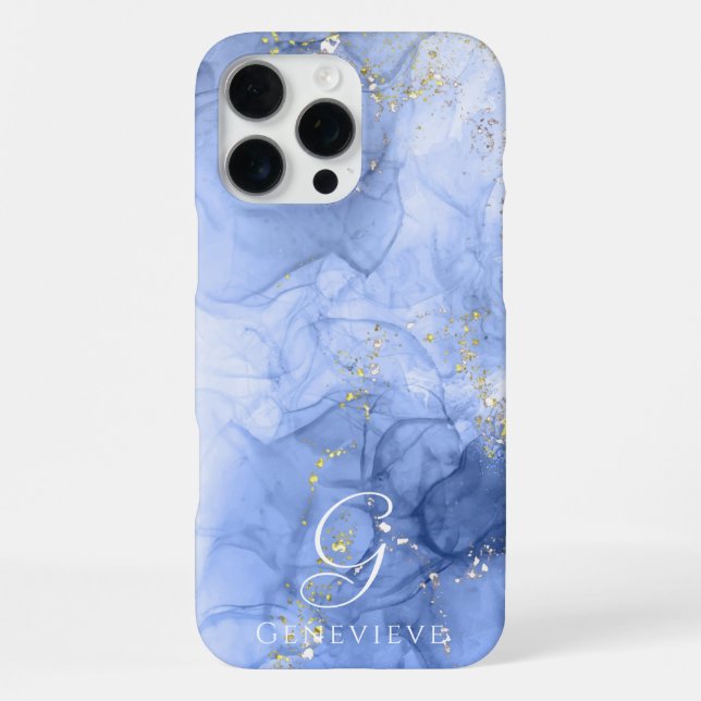 Blue Azure Watercolor Alcohol ink Customizable iPhone Case (Back)