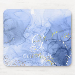 Blue Azure Watercolor Alcohol ink Customizable Mouse Pad