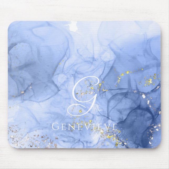 Blue Azure Watercolor Alcohol ink Customizable Mouse Pad (Front)