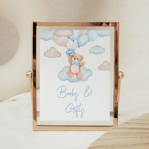 Blue Baby Bear Balloon Baby Shower Books and Gifts Poster