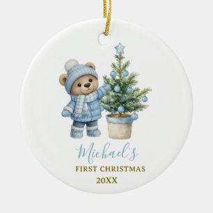 Blue Baby Bear First Christmas Keepsake Ceramic Ornament