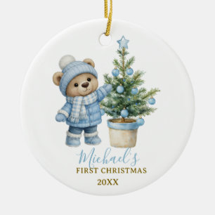Blue Baby Bear First Christmas Keepsake Ceramic Ornament