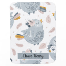 Blue Baby Birds Personalized | Baby Blanket