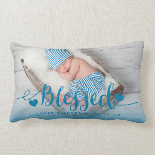 Blue Baby Birth Photo Keepsaké Coussin
