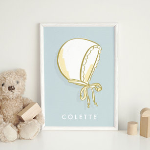 Blue Baby Bonnet Personalized Kids Name Art Poster