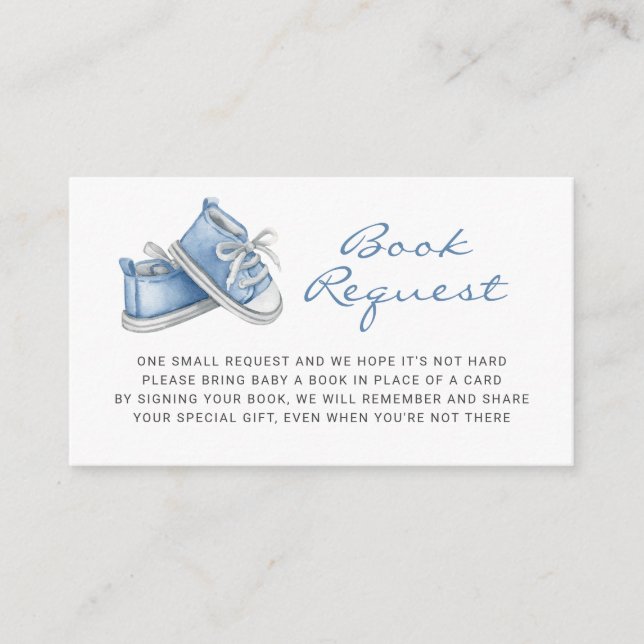 Blue Baby Booties Baby Shower Book Request Enclosure Card (Front)