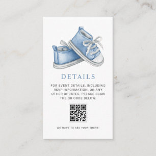 Blue Baby Booties Baby Shower QR Code Details Enclosure Card