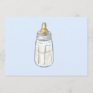 Blue baby bottle baby shower invitation