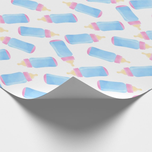 Blue Baby Bottles Boy Baby Shower Cute Baby Boy Wrapping Paper (Corner)