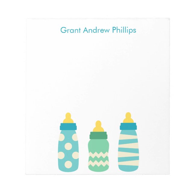 Blue Baby Bottles Personalized Notepad (Front)