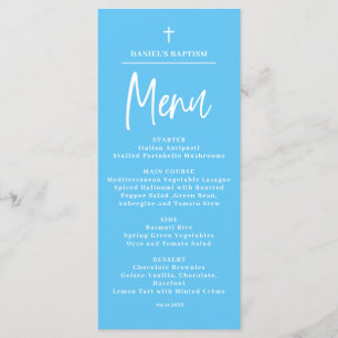 Blue Baby Boy 4x9 Baptism Menu Card
