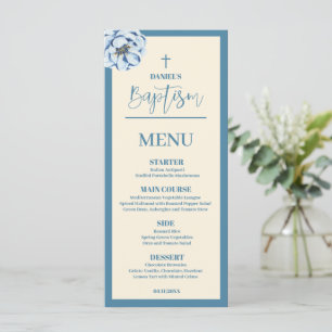 Blue Baby Boy 4x9 Baptism Menu Card