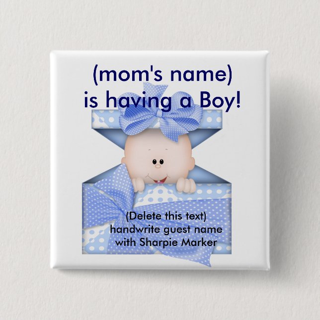 Blue Baby Boy Baby Shower Name pins (Front)
