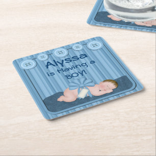 Blue Baby Boy Baby Shower Party Coasters