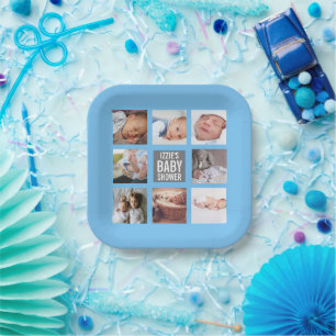 Blue Baby Boy Baby Shower Photo Collage  Paper Plate