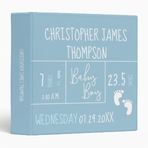 Blue Baby Boy Birth Information detail and Photo Binder