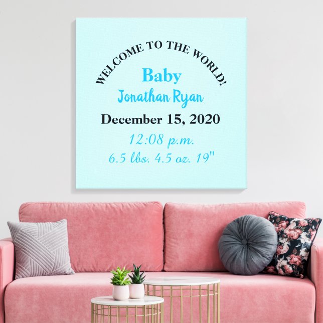 Blue Baby Boy Birth Stats Canvas Print (Insitu(LivingRoom))