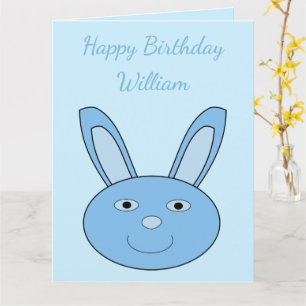 Blue baby Boy Bunny Face Spring Custom Birthday Card