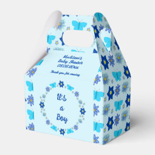 Blue Baby Boy Butterflies and Flowers Baby Shower Favor Box