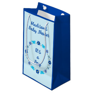 Blue Baby Boy Butterflies and Flowers Baby Shower Small Gift Bag