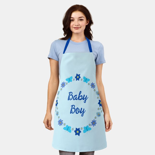 Blue Baby Boy Butterflies and Flowers Custom Apron (Worn)