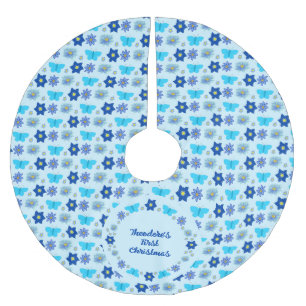 Blue Baby Boy Butterflies and Flowers Custom Brushed Polyester Tree Skirt