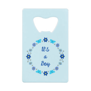 Blue Baby Boy Butterflies and Flowers Custom Credit Card Bottle Opener