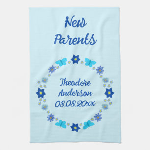 Blue Baby Boy Butterflies and Flowers Custom Kitchen Towel