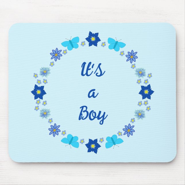 Blue Baby Boy Butterflies and Flowers Custom Mouse Pad (Front)