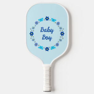 Blue Baby Boy Butterflies and Flowers Custom Pickleball Paddle