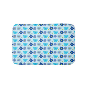 Blue Baby Boy Butterflies and Flowers Patterned Bath Mat