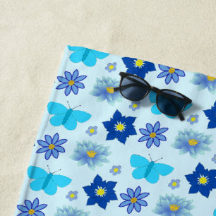 Blue Baby Boy Butterflies and Flowers Patterned Beach Towel