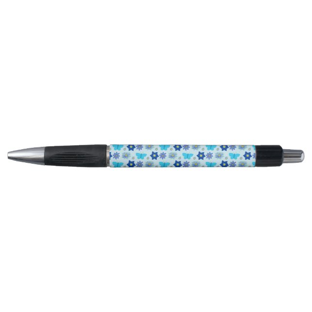 Blue Baby Boy Butterflies and Flowers Patterned Pen (Front)