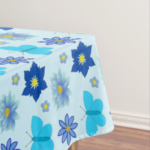 Blue Baby Boy Butterflies and Flowers Patterned Tablecloth