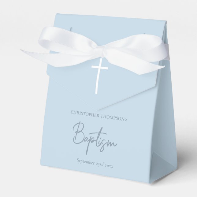 Blue Baby Boy Calligraphy Baptism Favor Box (Front Side)