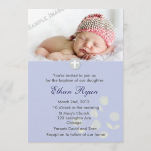 Blue Baby Boy Christening Invitation