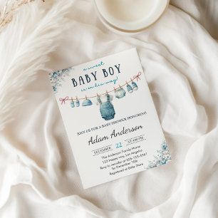 Blue Baby Boy Clothesline Baby Shower Invitation