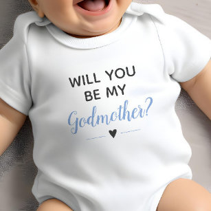 Blue Baby Boy Cute Will You Be My Godmother Baby Bodysuit