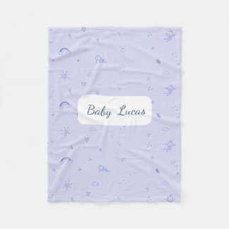 Blue Baby Boy Doodle Rainbow Stars Pattern Fleece Blanket