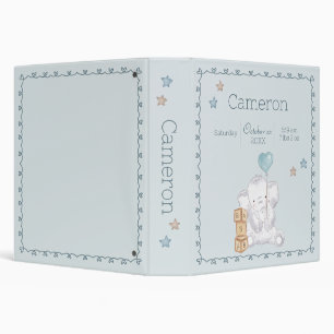 Blue Baby Boy Elephant Custom Name Birth Details Binder