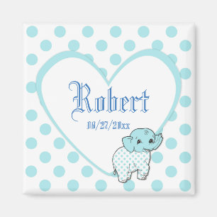 Blue Baby Boy Elephant Heart and Polka Dots Magnet