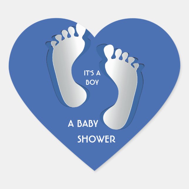 Blue Baby Boy FootPrints Baby Shower Sticker (Front)