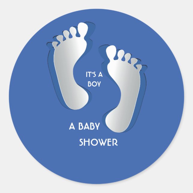Blue Baby Boy FootPrints Baby Shower Sticker (Front)