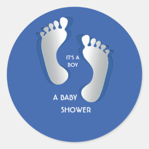 Blue Baby Boy FootPrints Baby Shower Sticker