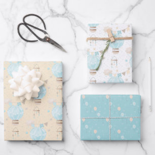 Blue Baby Boy Hot Air Balloon  Wrapping Paper Sheet
