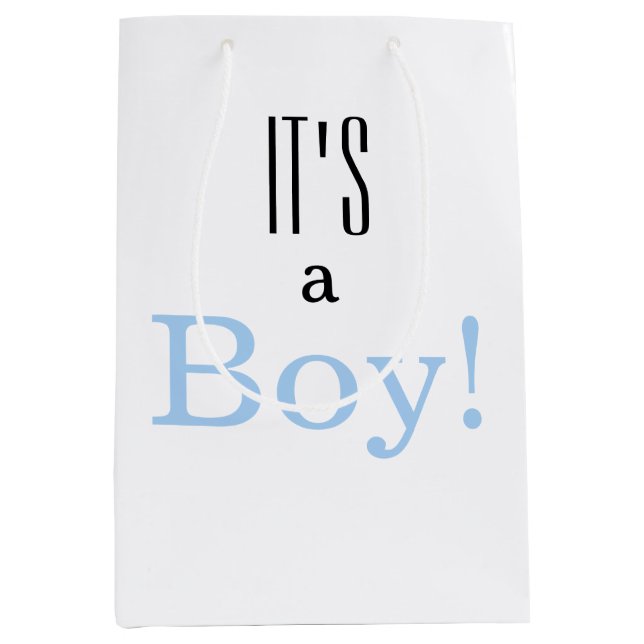 Blue Baby Boy It's a Boy! Baby Shower Party Medium Gift Bag (Front)