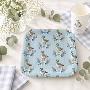 Blue Baby Boy Mallard Duck Baby Shower Paper Plate