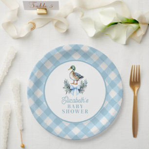 Blue Baby Boy Mallard Duck Baby Shower Paper Plate