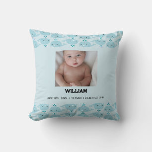 Blue Baby Boy Name Birth Date Stats   Photo Baby Throw Pillow